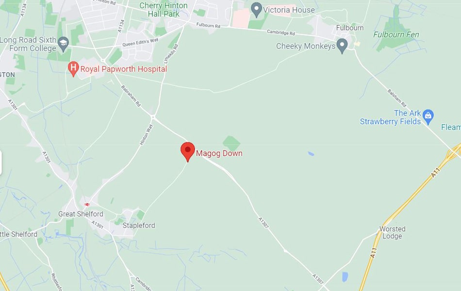 Extract from Google maps to show location of Magog Down
