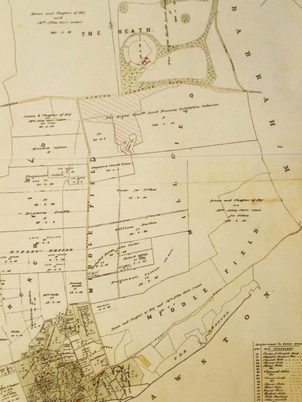 Enclosure map from 1812 showing the ownership, of land around Magog Down