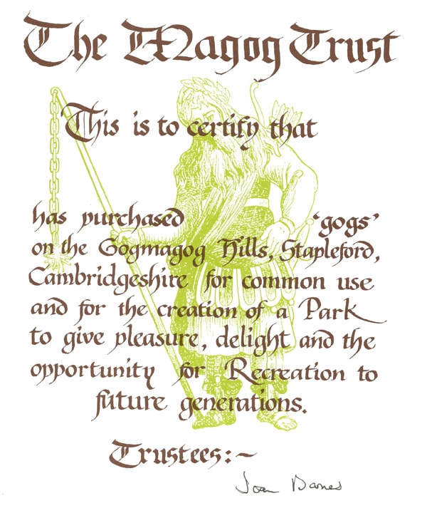 'Gogs' certificate (notional pieces of land) given to individuals who donated to the purchase of Magog Down